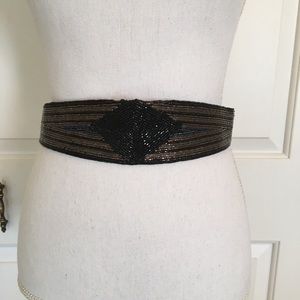 Vintage ( 1980's) MARSHALL FIELDS Black/Bronze/Blue Beaded Cummberbund Belt
